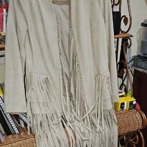 Elegant Fringe Cape Jacket - Cream